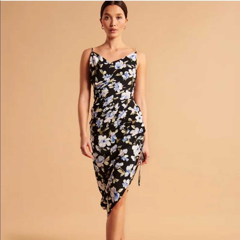 Abercrombie ruched side slit midi floral dress